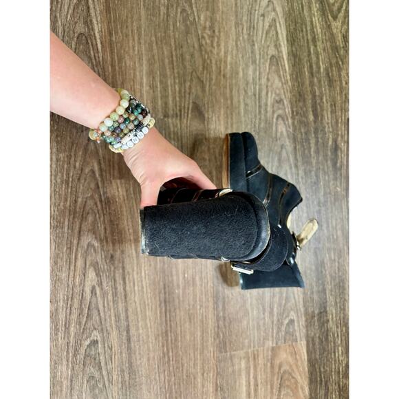 Vintage 1970s Faux Black Suede & Patent Leather Clogs Sling Back AS IS - Picture 8 of 11